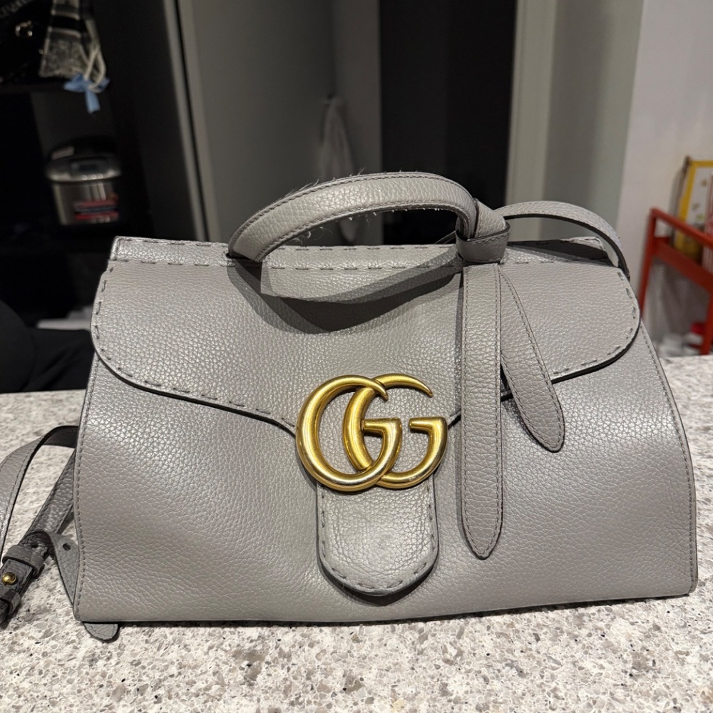 Pre Owned Gucci Cellarius Calfskin GG Marmont Top Handle Bag Grey - Picture 5 of 6